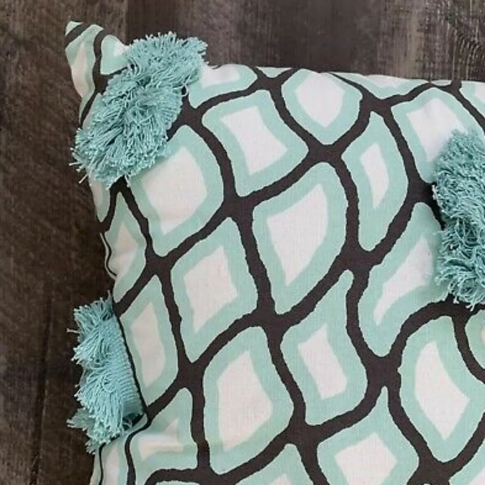 Pier 1 Modern Geometric Teal, Brown Pillow w/Fringe NWT